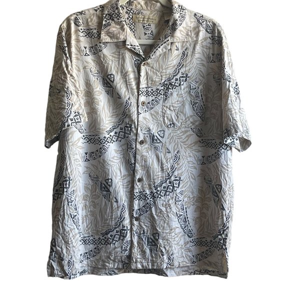 Island Republic 100% Silk Men's Large Hawaiian Floral Short Sleeve Top Vacation - Picture 1 of 5